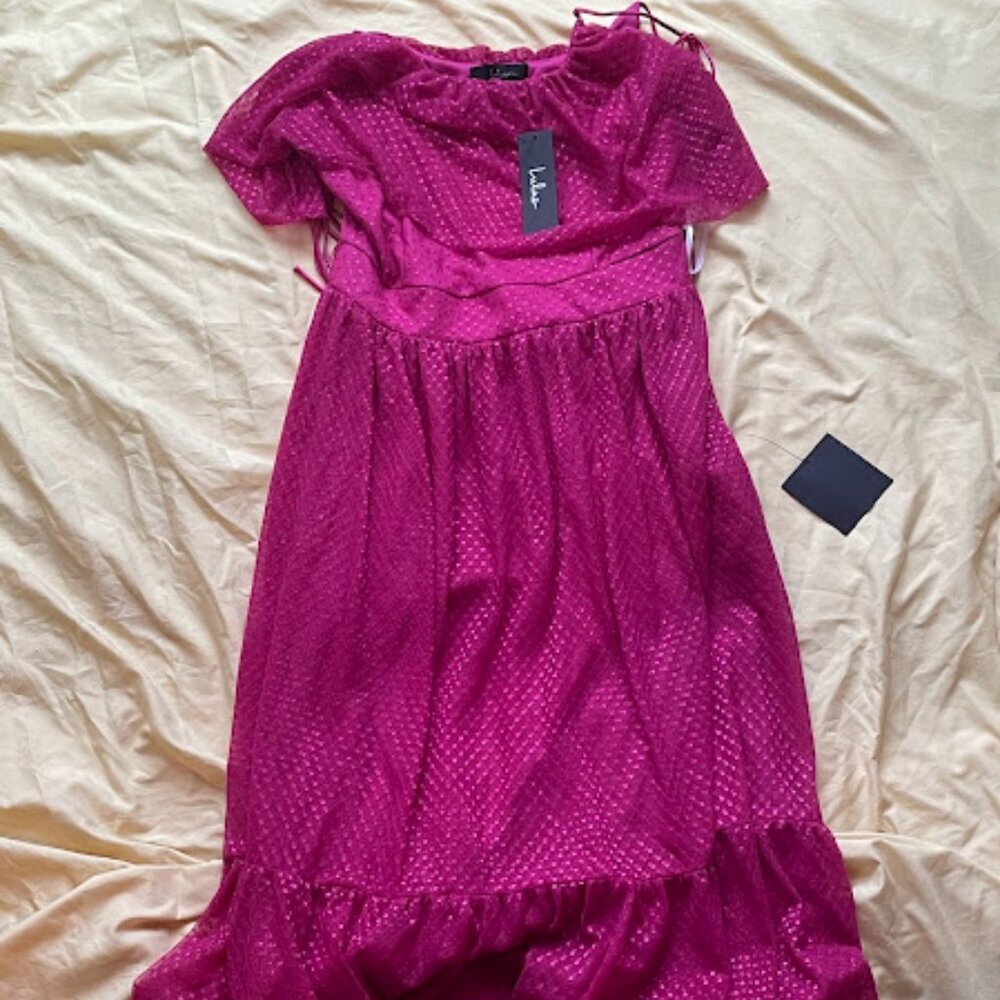 Lulus | Hot Pink Off-Shoulder Maxi Dress | Size L | NWT